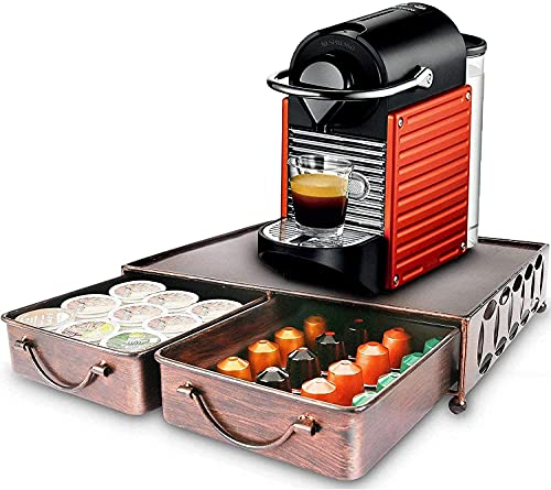 Kaffee Kapselhalter, Kaffeekapseln Aufbewahrungsbox, Kaffeekapsel Schublade, Schubladenbox Kompatibel mit Nespres, Dolce Gusto, Tassimo Kapeln usw - Retro Gebürstete Bronze