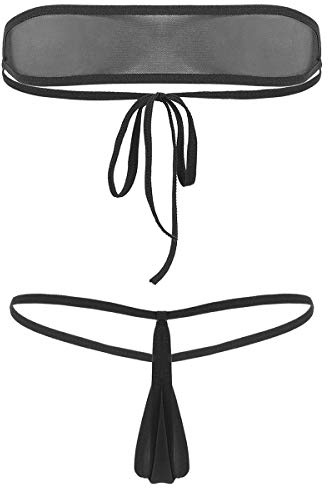 Freebily Micro Bikini Sexy Hot Mare Trasparente Costume da Bagno Donna Vita Alta Brasiliana Reggiseno a Fascia Senza Spalline Ragazza Bandeau Set Trikini Costumi Interi