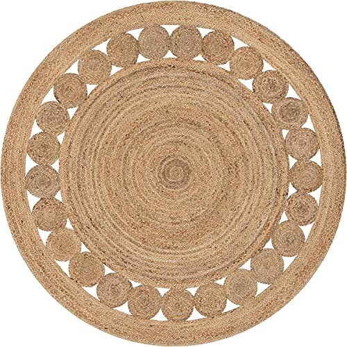 Gifiie Alfombra Redonda de Yute Natural, Alfombra de Yute, 100% ecológica para tu Sala de Estar, Comedor, dormitorios y cocinas Fabricada en la India. (Natural, 120 cm)