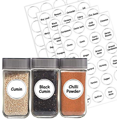 Pack of 96 White Spice Rack Labels for Jars and Bottles (30 mm) Waterproof Spice Jar Labels Pre Printed Kitchen Labels for Jars Spice, Herbs and Seasoning Storage Packwith®