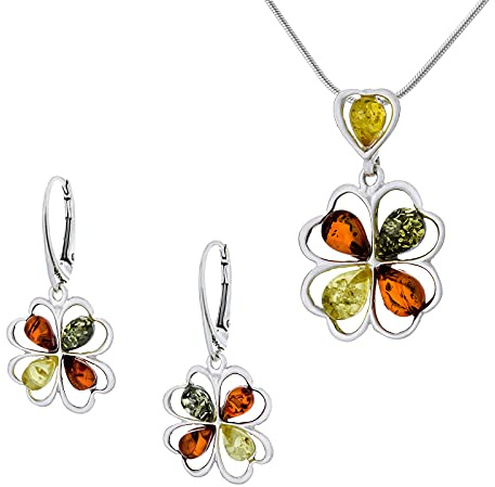AMBEDORA Juliette Juliette Set Smycken Silver 925 Polerat Färgad Baltisk Bärnsten Hänge Med Kedja Orm Och Örhängen Redo Presentset