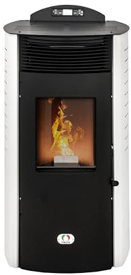 STUFE A PELLET ITALIA - Siberia New 18Kw Doble Canalización - Estufa de aire ventilado, eficiencia 91%, calentador 180m², autonomía 30H, 5 velocidades, programable, garantía de 24 meses, blanco