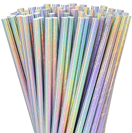 Whaline 200Pcs Iridescent Paper Straws Glitter Disposable Straws Clinquant Drinking Well Crafted Straws for Juices Shakes Birthday Wedding Baby Shower Decoration Mermaid Party Event Supplies