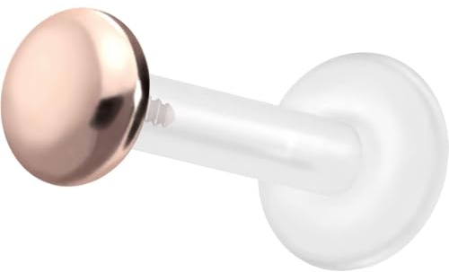 PIERCINGLINE PTFE Labret mit Gewinde TITAN AUFSATZ SCHRAUBDISC FLACH Piercing Lippe Nase Ohr Helix Tragus Medusa Roségoldfarben 4 mm Disc 1,2 x 10 mm