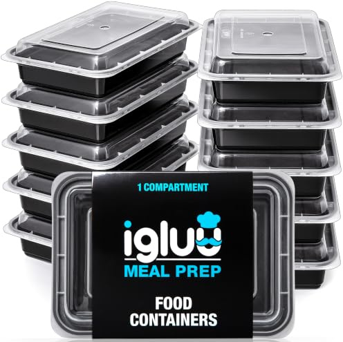 Igluu Meal Prep Boxen (20er-Pack) 1 Fach – 828ml | Wiederverwendbar, stapelbar, geeignet für Mikrowelle, Gefrierfach und Spülmaschine – mit Deckel – aus BPA-freiem Kunststoff