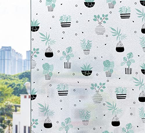 Fensterfolie Selbsthaftend Sichtschutz Glasfolie Wärmeisolierung Sonnenschutzfolie, Anti-UV Statische Fensterfolien für Zuhause und Büro Grüne Pflanzen 45x300 cm