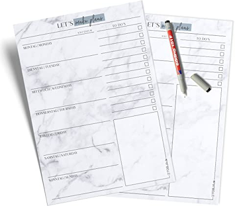 TOBJA® Menüplaner abwischbar inkl. Stift - Essensplaner Woche abwischbar für Familie und WG | Wiederbeschreibbar Blatt mit Beschichtung für wasserlösliche Stifte | Tafel Whiteboard Menüplanung (Blatt)