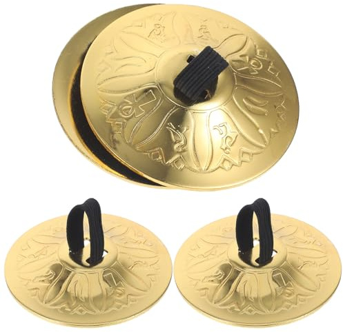 Vaguelly 4 Stücke Fingerzimbeln, Kupfer Mini Handbecken Bauchtanz Finger Cymbal mit elastischen, graviertem Lotus, Finger Becken Orff Musik Instrument für Kinder, Erwachsene