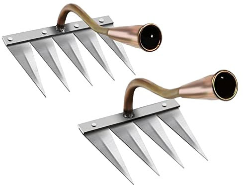 perfk 2X Zappa da Diserbo Rastrello Erpice Erba Rimozione Miscelazione Cemento E Sabbia di Fiume per L'industria Aratura, Ottone 4 Denti Ottone 5 Denti