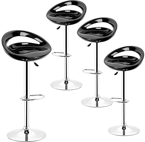 MINGYI Barhocker, Stehhocker, Küchenhocker, 4 Stück, Sitz aus ABS-Kunststoff, Hochstuhl mit Lendenwirbelstütze und Fußstütze, Sitz 43 × 43 × 26 cm (schwarz)