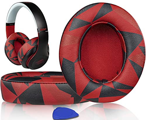 SoloWIT® Coussinets d'oreille pour Beats Studio 3 et Studio 2 Casque Circum-aural, Cache-Oreilles Couverts en Cuir Protéine, Supression de Bruit Mousse à Mémoire -Orage Rouge