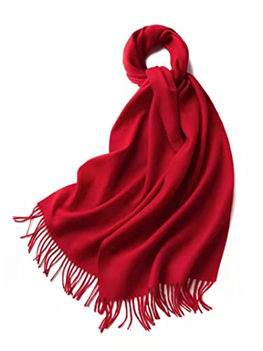 Whoiy Schal Kaschmir Damen, Winter Schal für Damen Warm Einfarbige Quaste Hellrot 180X35cm Warmer Winterschal-Poncho