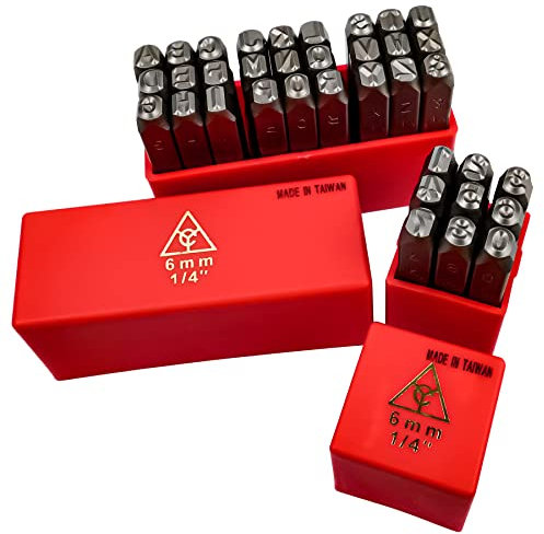JAVIKA 36 Stück Stahl-Zahlen und Großbuchstaben, Zahlen-Metallstempel-Set, Metall-Großbuchstaben, für weiches Metall, Leder, Schmuck, Handarbeit, 6 mm (1/4 Zoll), 085 007+0 85017