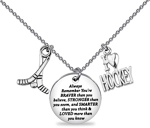 BNQL Hockey Necklace Hockey Gifts for Hockey Players Lovers Ice Hockey Gifts Hockey Charm Pendant Stick Necklace Jewelry (Hockey Necklace)