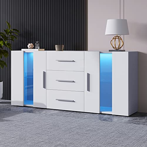 Idemon Aparador y Armario de Pie con Luces de 16 Colores - Mueble de TV y Almacenamiento para Comedor y Sala de Estar - 140 x 35 x 70 cm