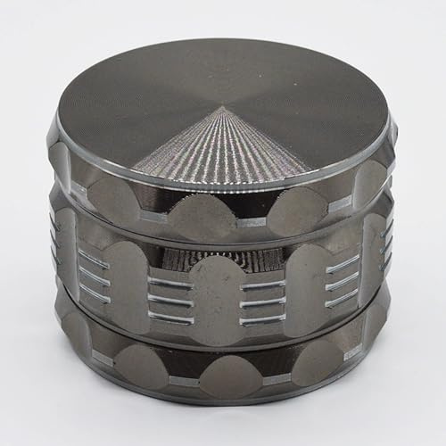 GRIP Anthrazit Metall Grinder Crusher Mühle für Kräuter Spice Herb 63 mm 4 teilig Set mit Pollen Scraper inkl. Pop Up Dose