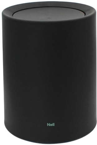 Nell 8L Mülleimer Bad Schwarz Matt mit Schwingdeckel – Perfekt als eleganter Kosmetikeimer, Ideal auch als WC Mülleimer, Langlebiger Kunststoff, Stilvoll und praktisch (Schwarz, 8L mit Deckel)
