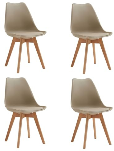 DEYARNA HOME Set di 4 Sedie da Pranzo Moderne, Sedie Imbottite per la Sala da Pranzo, Sedie da Cucina Scandinave con Gambe in Legno di Faggio (Marrone)