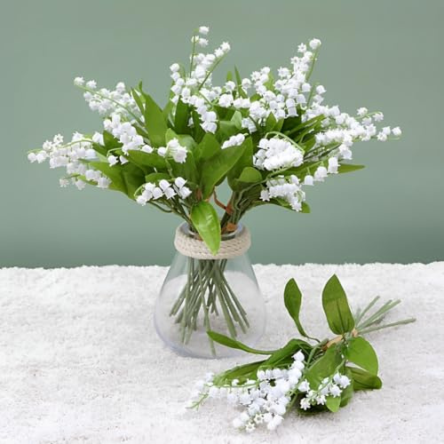 JPORSHU 12 PCS Lily of The Valley Artificial Flowers，15 inches Simulation Flower Fake Flower Plastic Flower，for Home Garden Party Wedding Decoration