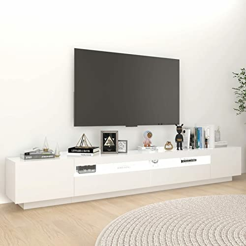 Homgoday Meuble TV moderne avec éclairage LED RVB pour TV avec lumières d'ambiance pour salon et chambre Blanc 260 x 35 x 40 cm