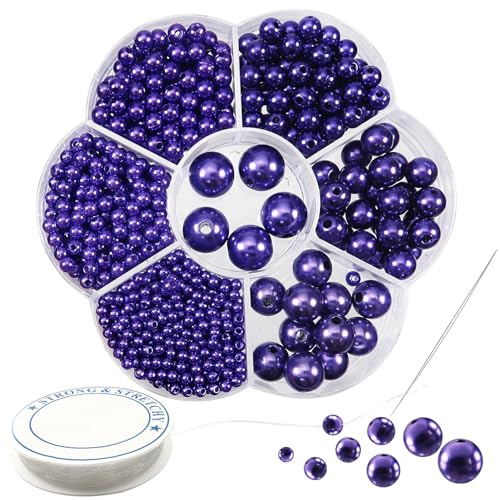 TOAOB 1160 Stück Lila Kunstperlen Set 3 mm bis 12 mm mit Loch Runde | Perlen zum Auffädeln Beads Ketten Selber Machen Set für Armbänder Ohrringe Halsketten Schmuck und Kleidung Dekorieren DIY