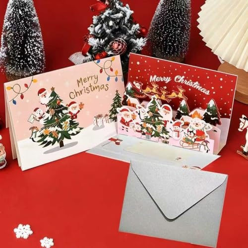 DITK-U 3D Weihnachtskarte Pop-Up Karte Weihnachtskarte Weihnachtsmann und Weihnachtsbaum Handgemachte Geschenkkarte Weihnachtsgrußkarten mit Umschlägen für Weihnachtsgrüße, Segenswünsche