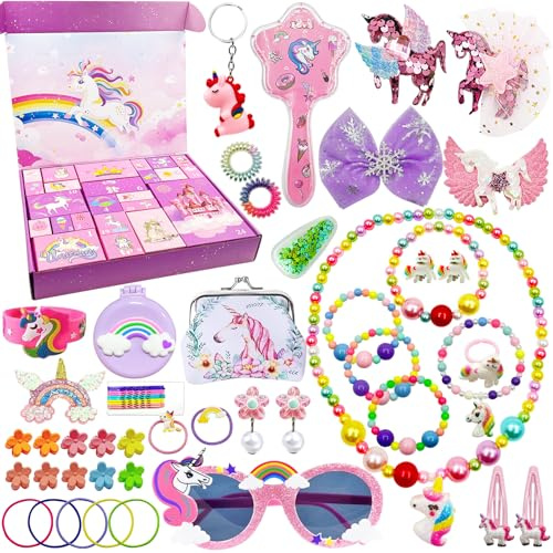 TZEKING Calendrier de L'avent Licorne,Calendrier de l'avent licorne,Calendrier de l'Avent de Noël pour filles,Calendrier de l avent Cadeaux,Calendrier de L'avent Enfant Bijoux