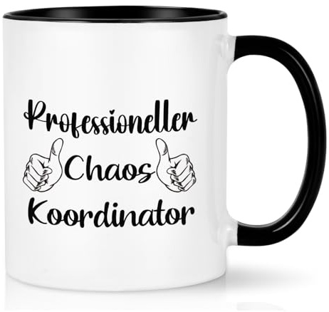 Joymaking Kaffeetasse Geschenk für Chef mit Spruch - Professioneller Chaos Koordinator - Lustige Geschenkidee Büro Geschenk für Kollegen, 320ml Schwarz