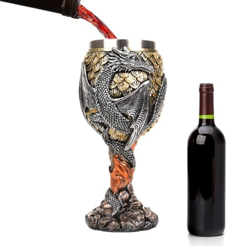 Dragon Chalice | Stainless Steel Dragons Wine Chalice Drinking Cup | Safe, Multipurpose, Creative Medieval Chalice Cup for Daily Drinking and Gathering