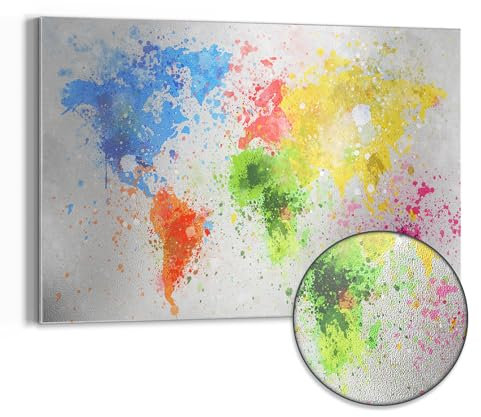 DEQORI Metall Magnettafel | 60x40 cm cm groß | Motiv Welt in Farben | Whiteboard für alle Magnete | Magnetboard Wand-Tafel für Küche & Büro | Design Magnetwand Pinnwand magnetisch