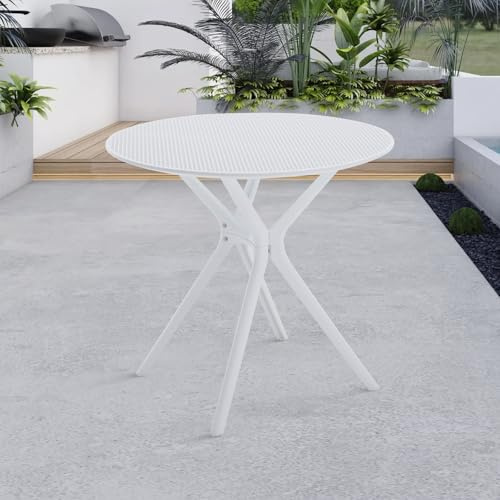 chairus Gartentisch Terrassentisch für Balkon Rund Outdoor Esstisch Kunststoff Tisch für Garten Loungetisch Campingtisch für Terrasse (Weiß-Tisch)