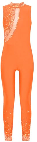 CHICTRY Turnanzug Ganzkörper Mädchen Ärmellos Ballettanzug Strass Glitzer Ganzanzug Stehkragen Tanzanzug Dancewear Orange 134-140