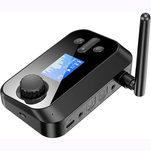 Portable Aux Bluetooth Car Adapter, Bluetooth 5.1 Transmitter Receiver with LCD Display, Low Latenc and Pairs 2 Devices Simultaneously, Support AUX In/out, Optical Output/input and TF Card Playback