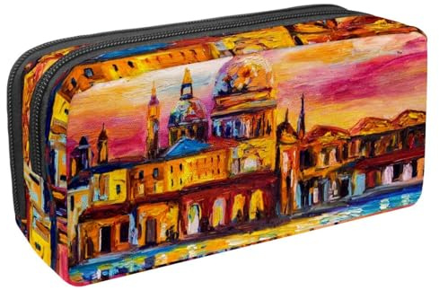 Federmäppchen, Federmäppchen, Schüler-Schreibwaren-Tasche für Teenager, Jungen, Mädchen, Schule, Bürobedarf – Venedig Landschaft von Italien, Ölgemälde, multi, 2.3x8.2x3.9in/6x21x10cm,