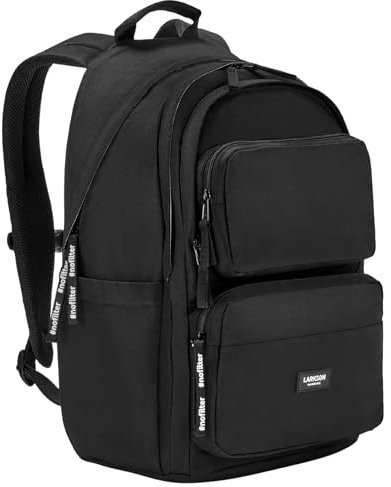 LARKSON Schulrucksack Mädchen & Jungen Teenager Schwarz - No 3 Advanced - Großer Rucksack Damen & Herren für Schule - 16 Laptopfach - Aus Recyceltem PET - Wasserabweisend