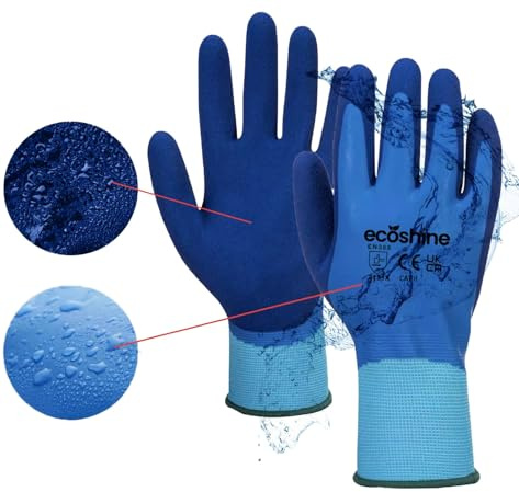 Ecoshine Supplies 5 Pairs waterproof work gloves Grip Gloves Latex Coated With Sandy Finish Gloves Nylon Safety Gloves for Builder Use Warehouse Use (Large/9)
