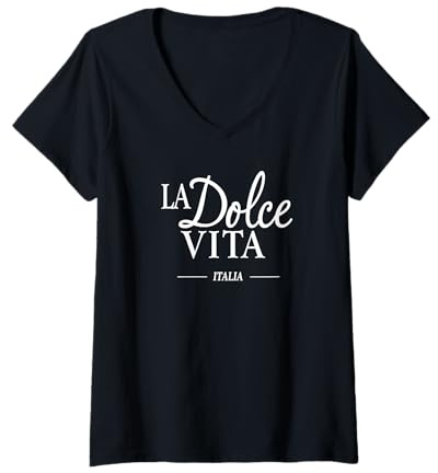 Femme Italie Hommes Femmes - Chic La Dolce Vita Italia Élégant Italien T-Shirt avec Col en V