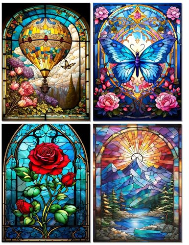 Muzagroo Art DIY Erwachsene Diamant Malerei Kit, Anfänger 5D Diamant Kunst Kit Diamant Malerei Rose Diamant Kunst Handwerk für Wohnzimmer Schlafzimmer 4 Stück Wandkunst