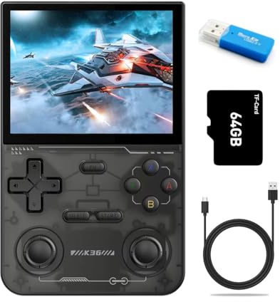 K36 Handheld Game Console 3.5 IPS 500nit 16000+ Games Emulator for PS1/PSP/DC/N64/SS Portable Retro Classic Mini Game Pocket Video Game Player (Black 64GB)