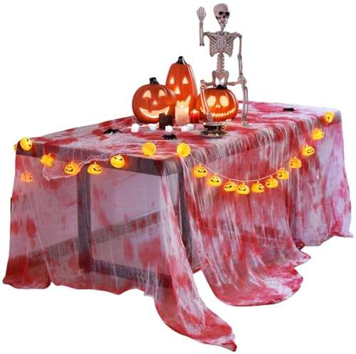 DealKits 200 x 500 cm Halloween Gruseliges Tuch Dekorationen (1 Stück) | Halloween Deko Stoff, Blutrot Gruseltuch, Dekogewebe für Spukhäuser, Party, Vorhang, Outdoor, Veranden, Fenster Dekoration