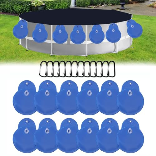 12 Stück Poolabdeckung Gewichte (24×34 cm) – Wassersäcke für Schwimmbadabdeckung – Winter Pool Tarp Befestigung – Hängende Sandsäcke zur Sicherung, Wetterfest & Stabil