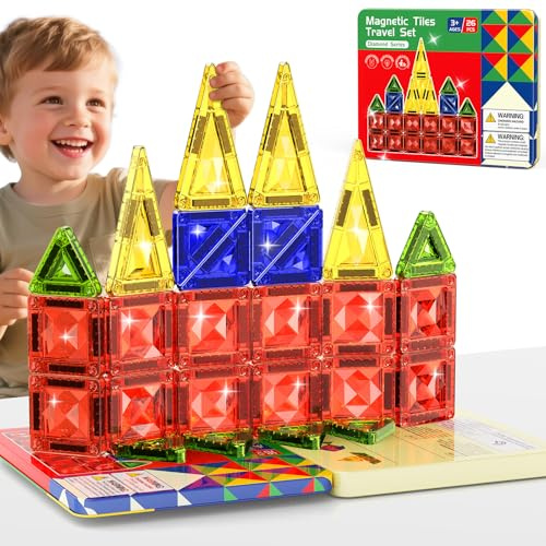 burgmate Magnetic Tiles Travel Set, 26PC 3D Diamond Mini Magnetic Building Toys with Storage Tin, Kid's Portable Essential Road Trip Activities Magnet Blocks for Toddler Boys Girls Ages 3+ Years