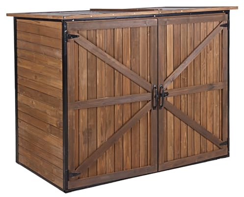 Aivituvin Outdoor Storage Cabinet Trash Can Storage Shed Upgraded with Metal Frame for Garbage Can, Gardening Tools and Accessories 50 L x 27.6 D x 41 H