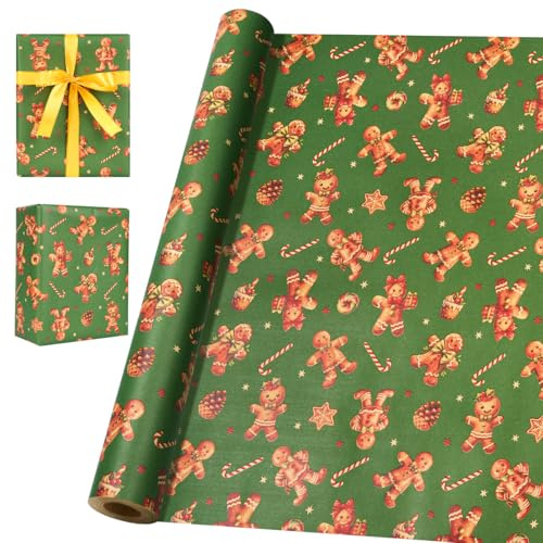 Rollo de papel de regalo verde de 15 m, papel kraft reciclable de 43 cm para Navidad, cumpleaños, baby shower y decoración de fiestas