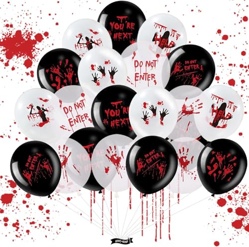 Halloween Ballon Set,Luftballons mit blutigem Handabdruck,Skelett Blutiger Helium Ballons, Party Deko Rot Schwarz, Dekoration Mottoparty Halloween