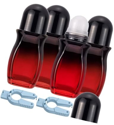 Set di 4 bottiglie di vetro da 50 ml, rullo profumato con tappi dorati, applicatore a sfera liscia per profumi, oli gradiente rosso