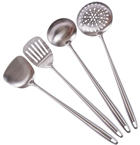 17 U201D SPATTULA E MORSAGGI E MORSCIO, SPOON SKIMMER, SPATTULA SCOTTED - SET UNTENSILI DELLA CUSCINA ALLANO IN ACCIAIO inossidabile, Strumenti di cottura a manico più lunghi, tutti gli utensili
