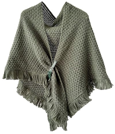 2025 Winter Herbst Damen Poncho mit großer Vorderseite, gestrickt, elegant, Umhang, grün, Einheitsgröße