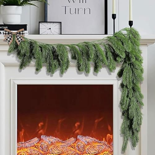 Tannengirlande Künstlich 155cm, Künstliche Tannengirlande Spritzguss Tannenzweige Girlande Zeder Tannen Zederngirlande Deko Weihnachten Tannengrün Winter für Treppe, Kamin und Party