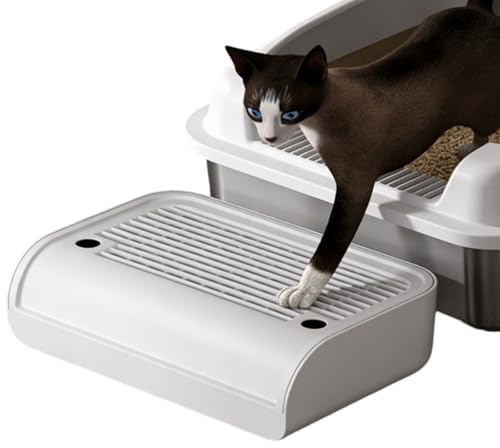 Bqkroa 30 × 20,7 × 9 cm kattramp för katttoalett: Anti-spår, kattströramp med filtersystem, högskydd, insteg, halkskyddssteg, för kattströområde (ljusgrå)